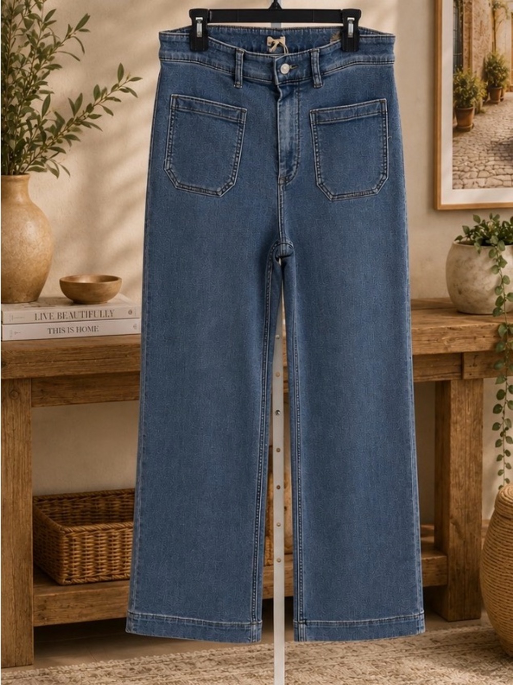 Faherty Stretch Terry Patch Pocket Pant  Wide Leg Denim Jeans Sz. 31 -NWT